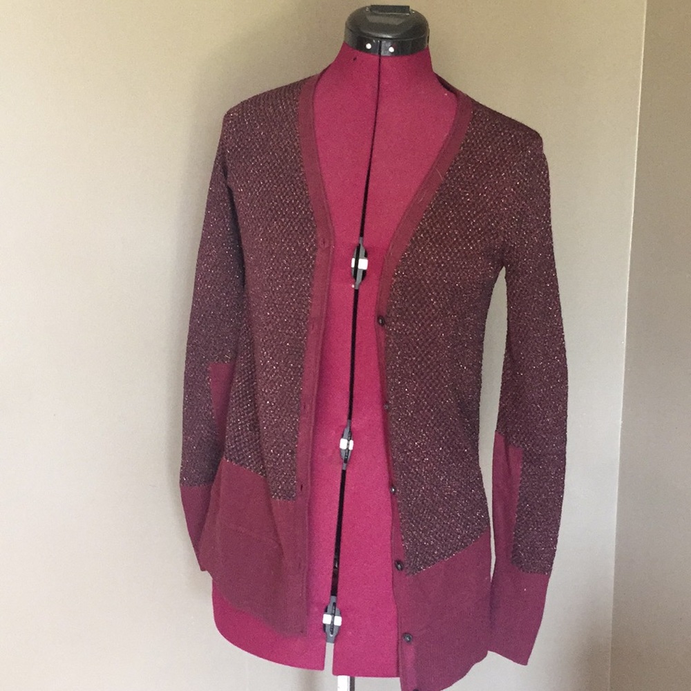 Simply Vera Vera Wang Merlot Colored Metallic Cardigan (Size S)